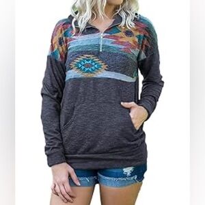 Geometric Long Sleeve 1/4 Zip Patchwork Pullover lightweight nwt small